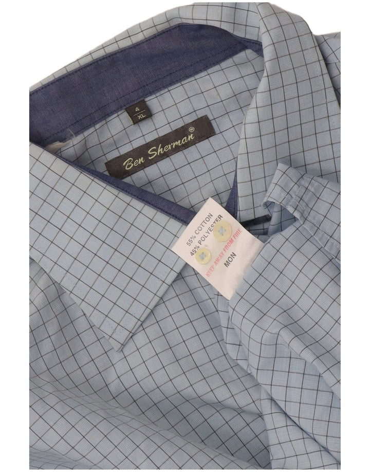 Ben Sherman Mens Formal Shirt XL Blue Check Cotton