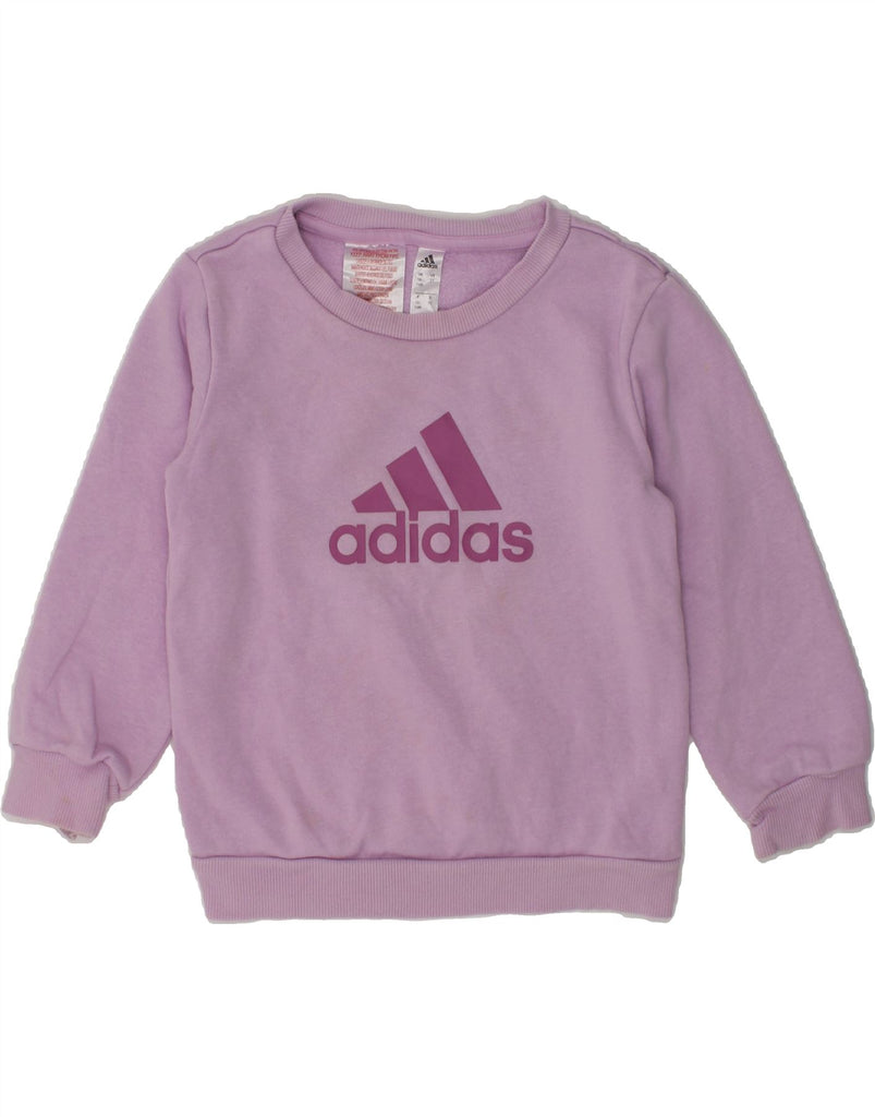 ADIDAS Baby Girls Graphic Sweatshirt Jumper 18-24 Months Purple Cotton | Vintage Adidas | Thrift | Second-Hand Adidas | Used Clothing | Messina Hembry 