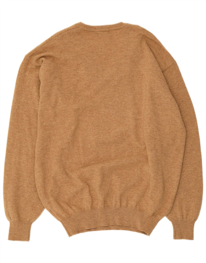 Massimo Dutti Mens V-Neck Jumper Sweater XL Beige Wool