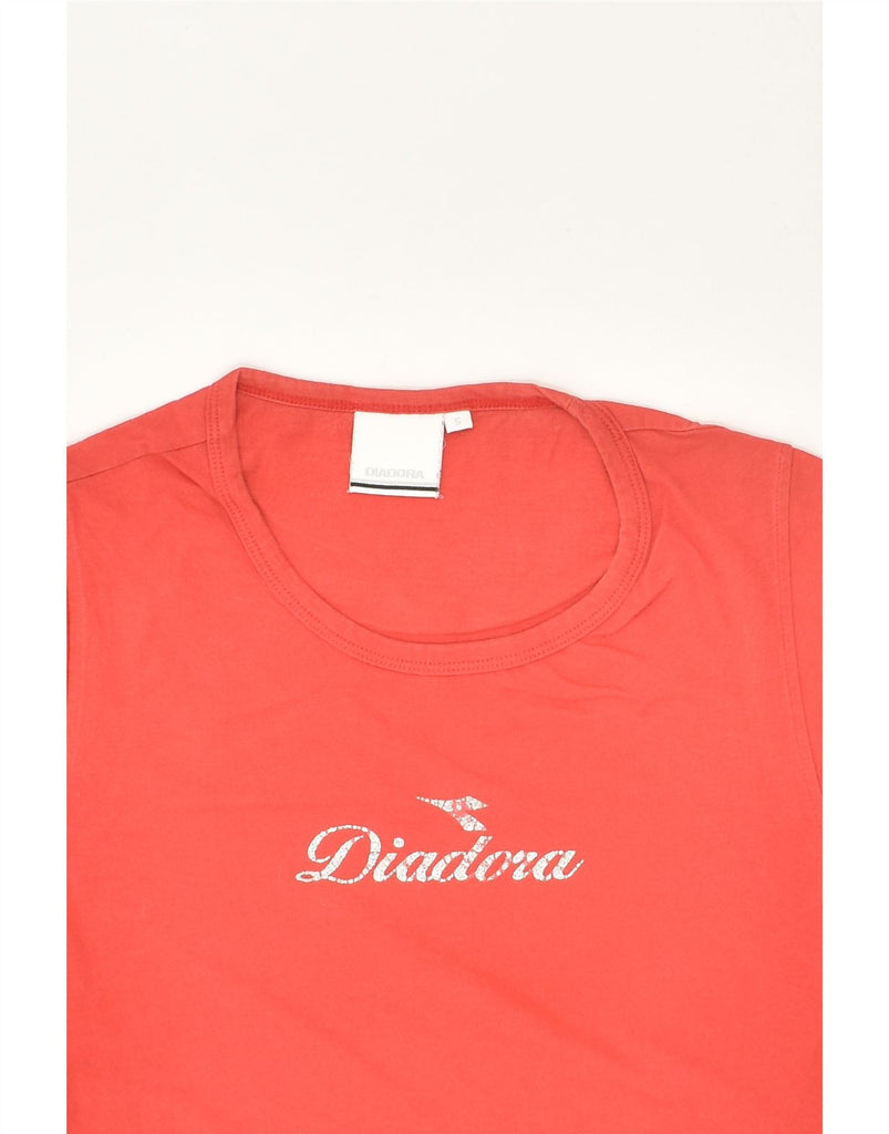 DIADORA Womens Graphic T-Shirt Top UK 10 Small Red Cotton | Vintage Diadora | Thrift | Second-Hand Diadora | Used Clothing | Messina Hembry 