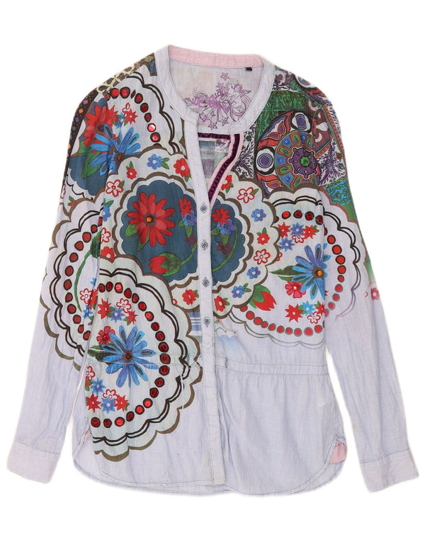 Desigual Womens Graphic Shirt Blouse UK 10 Small Blue Floral Cotton