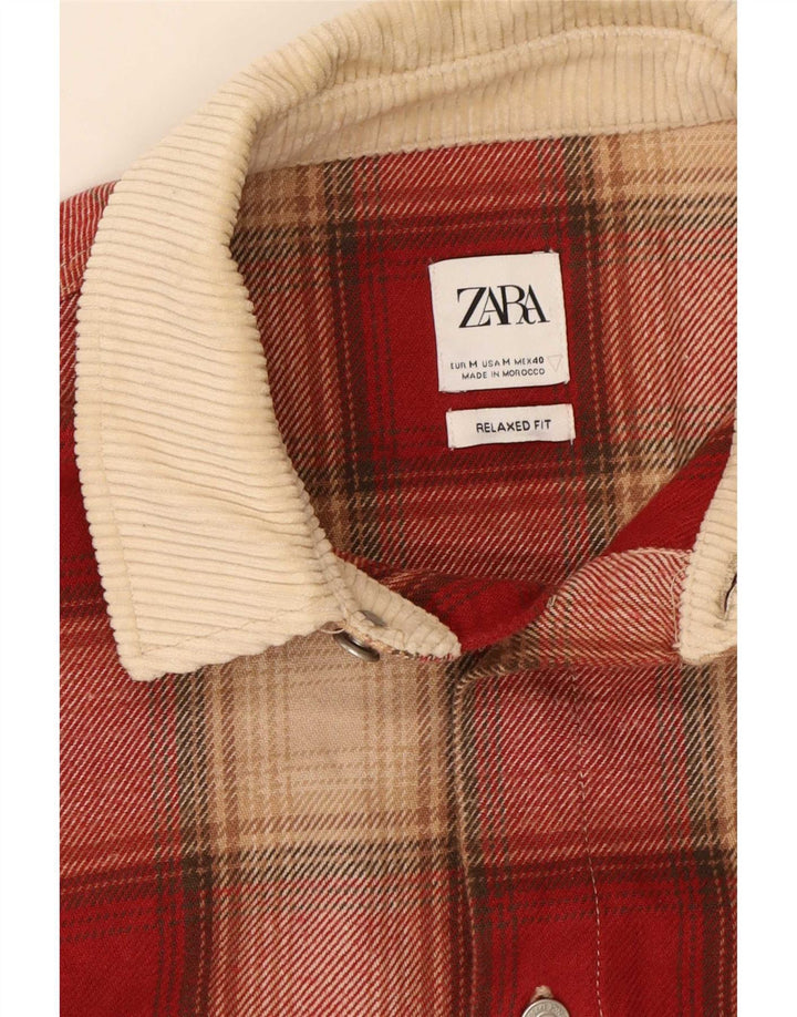 Zara Mens Overshirt Relaxed Fit Flannel Shirt Medium Red Check