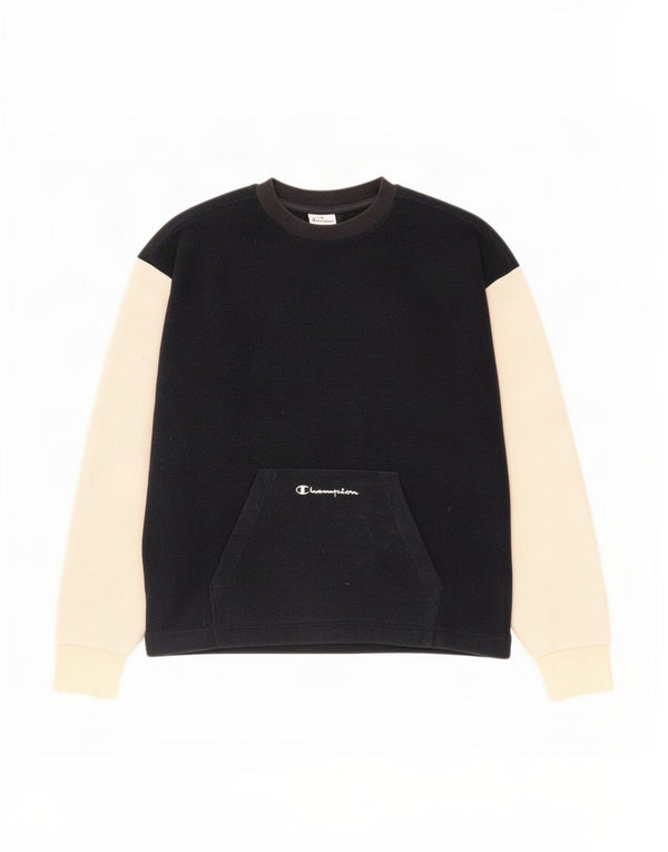 Champion Mens Fleece Jumper Small Navy Blue Colourblock Cotton