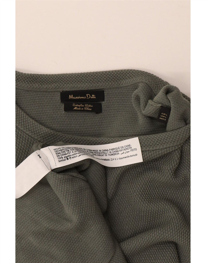 Massimo Dutti Mens Top Long Sleeve Large Green Cotton