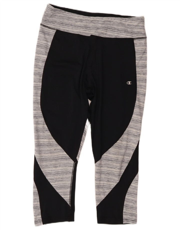 Champion Womens Capri Leggings UK 18 XL  Black Striped Polyester