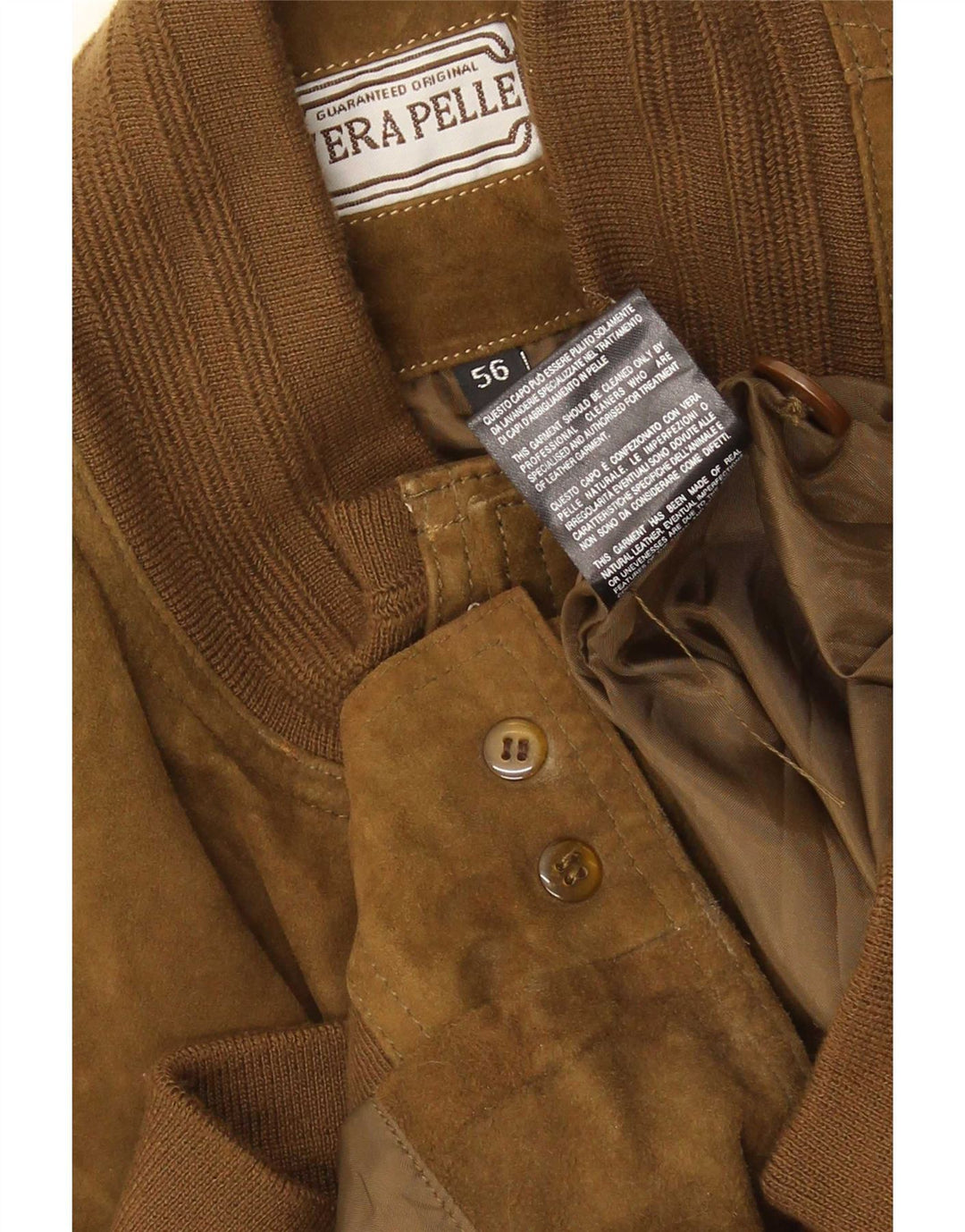 Vintage Mens Suede Bomber Jacket UK 40 Large Beige Leather