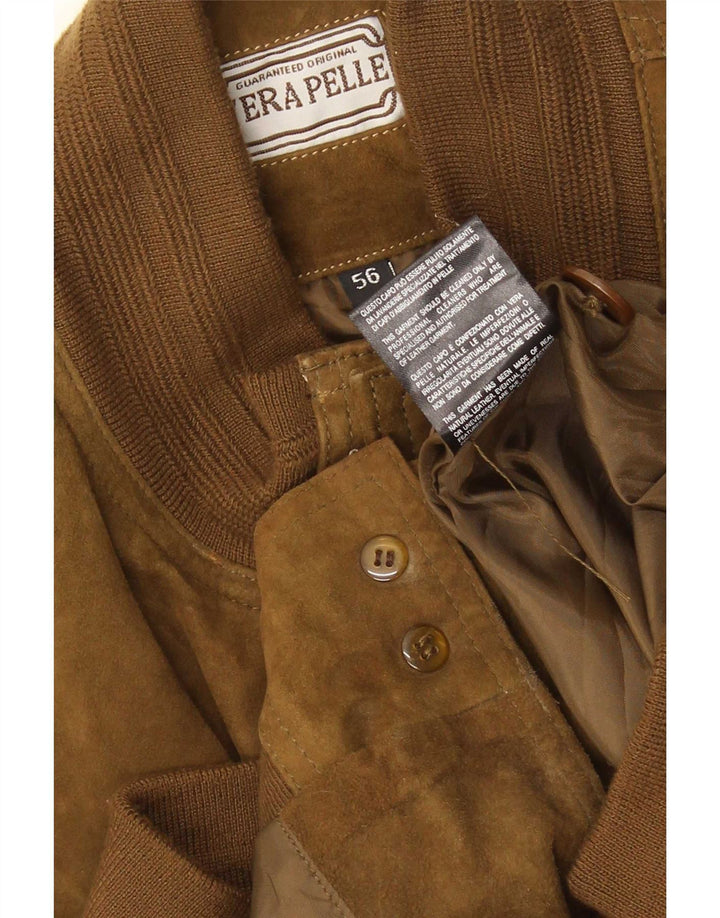 Vintage Mens Suede Bomber Jacket UK 40 Large Beige Leather