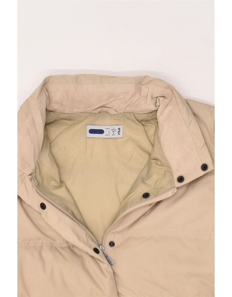 FILA Womens Loose Fit Hooded Padded Jacket UK 10 Small Beige Polyester | Vintage Fila | Thrift | Second-Hand Fila | Used Clothing | Messina Hembry 