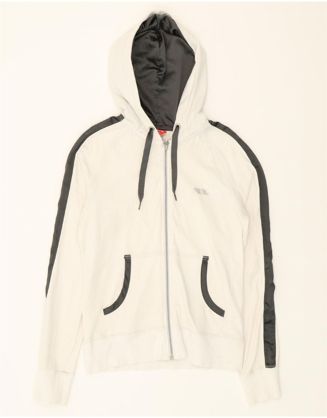 PUMA Womens Zip Hoodie Sweater UK 12 Medium  White Colourblock Vintage Puma and Second-Hand Puma from Messina Hembry 