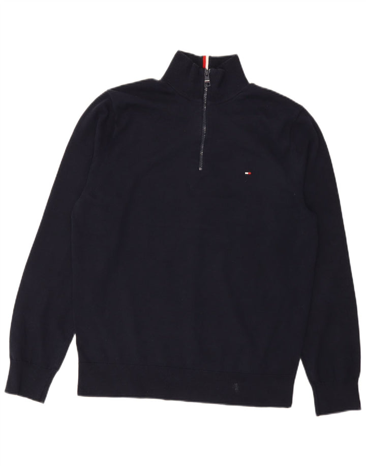 Tommy Hilfiger Mens Zip Neck Jumper Sweater Medium Navy Blue Cotton