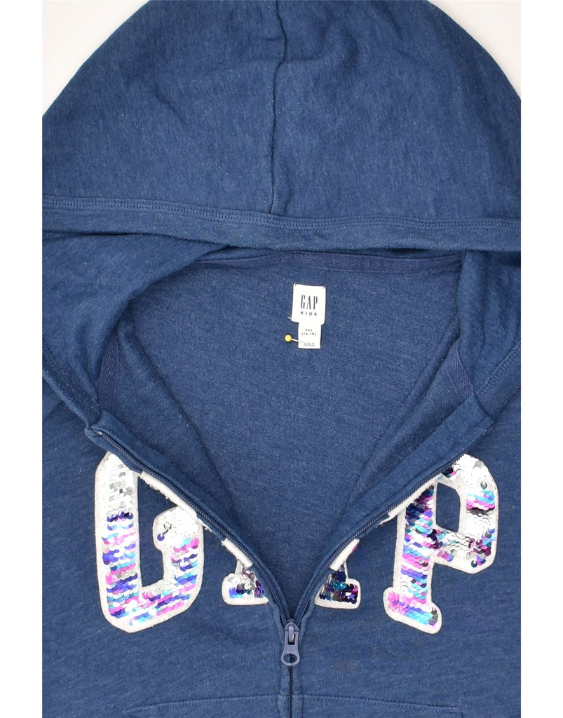 GAP Girls Graphic Zip Hoodie Sweater 14-15 Years 2XL Navy Blue Cotton | Vintage Gap | Thrift | Second-Hand Gap | Used Clothing | Messina Hembry 