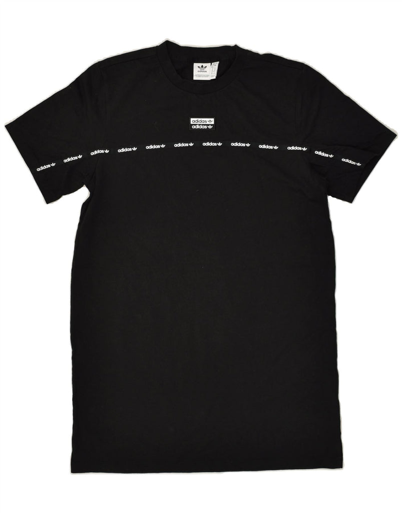 ADIDAS Womens Graphic T-Shirt Dress UK 12 Medium Black Cotton | Vintage Adidas | Thrift | Second-Hand Adidas | Used Clothing | Messina Hembry 