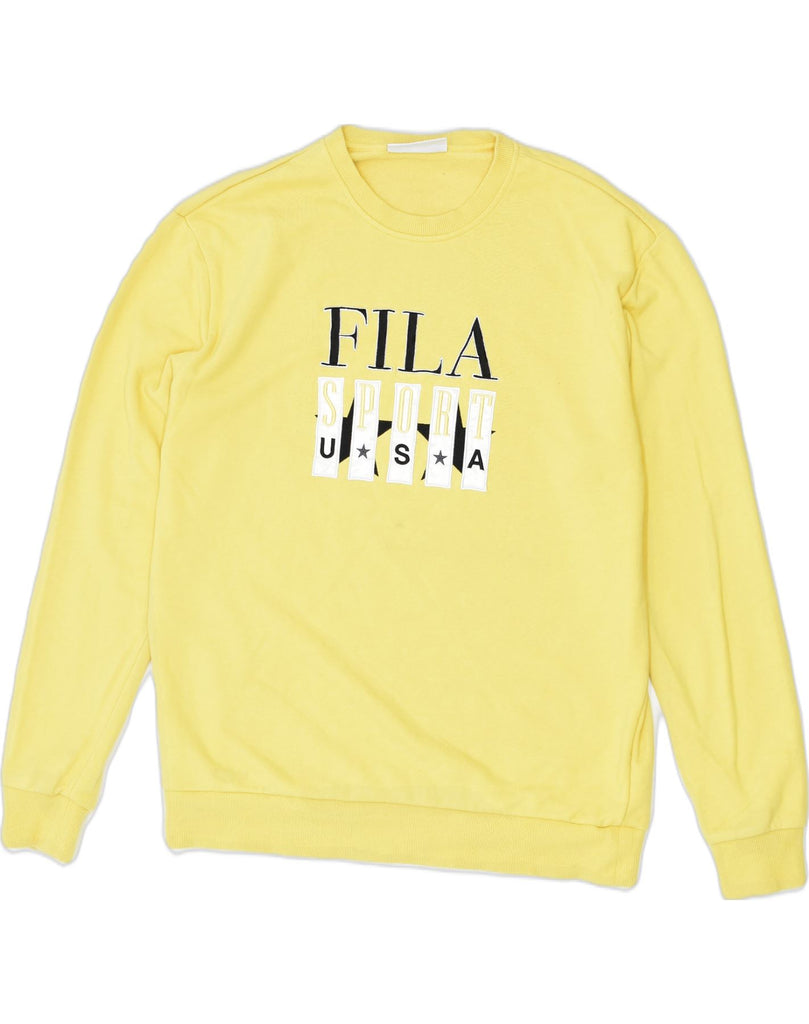 FILA Mens Oversized Graphic Sweatshirt Jumper Medium Yellow Cotton | Vintage | Thrift | Second-Hand | Used Clothing | Messina Hembry 