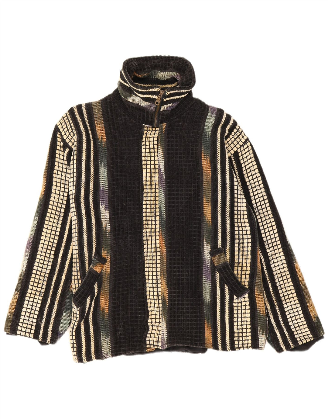 Vintage Mens Bomber Jacket UK 38 Medium Black Striped Cotton
