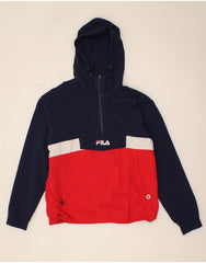 FILA Mens Hooded Zip Neck Tracksuit Top Jacket XS Navy Blue Colourblock