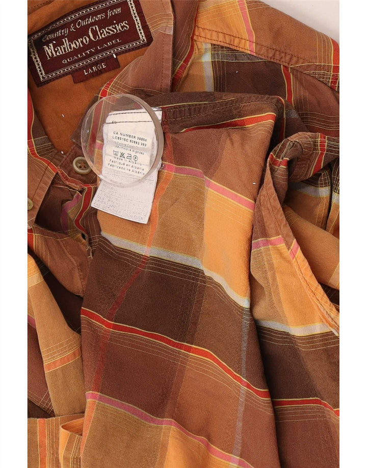 Marlboro Classics Mens Shirt Large Brown Check Cotton