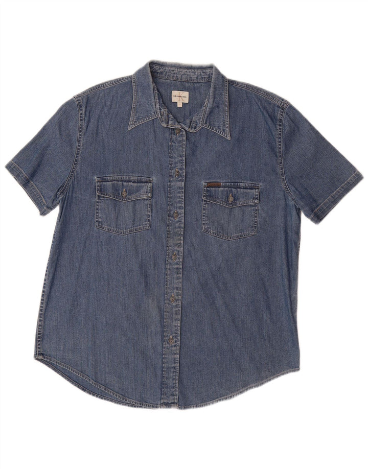CALVIN KLEIN JEANS Womens Short Sleeve Denim Shirt UK 18 XL Blue Cotton