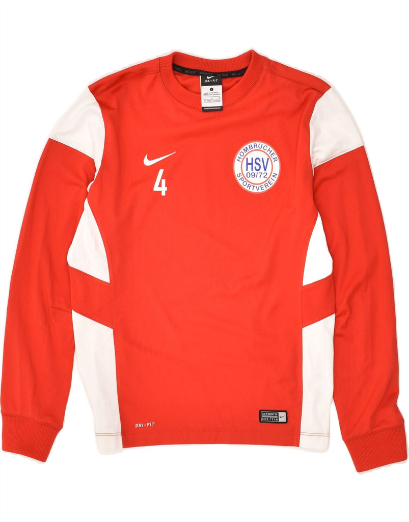 NIKE Boys Dri Fit Long Sleeve Jersey Top 12-13 Years Large Red Colourblock | Vintage Nike | Thrift | Second-Hand Nike | Used Clothing | Messina Hembry 