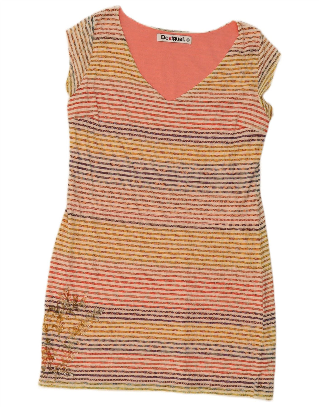 DESIGUAL Womens Sheath Dress UK 18 XL Multicoloured Striped Cotton