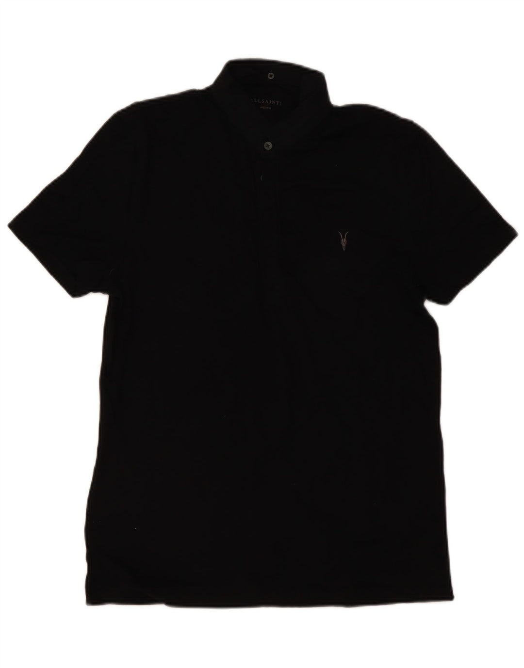 ALL SAINTS Mens Polo Shirt Medium Black Cotton