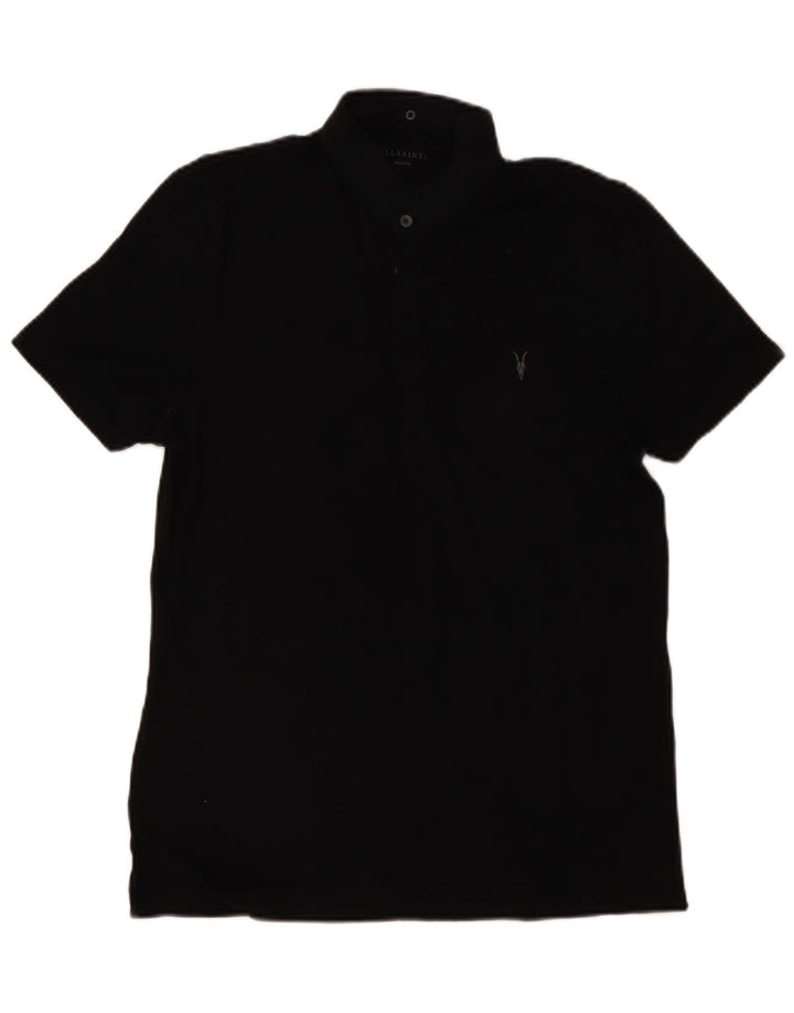 ALL SAINTS Mens Polo Shirt Medium Black Cotton