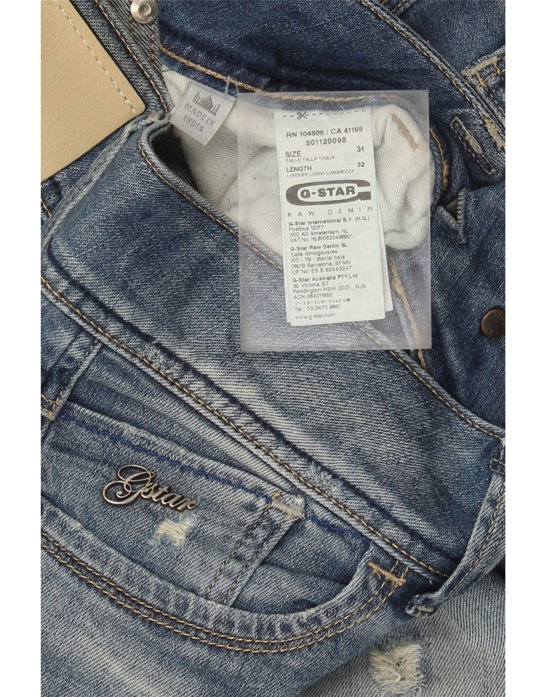 G-Star Womens Distressed Straight Jeans W31 L32 Blue Cotton