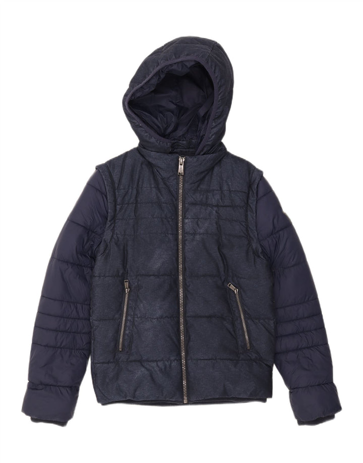 Guess Mens Hooded Padded Jacket UK 36 Small Navy Blue Polyester