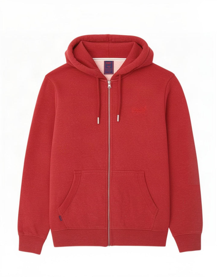 Superdry Mens Zip Hoodie Sweater Large Red Cotton