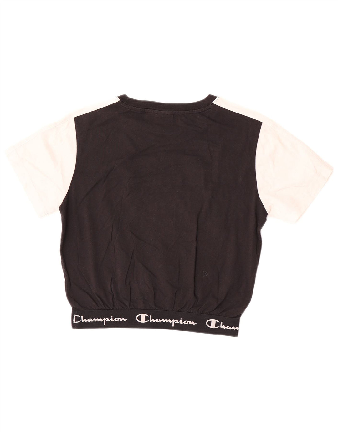 Champion Womens Crop Graphic T-Shirt Top UK 12 Medium Black Colourblock
