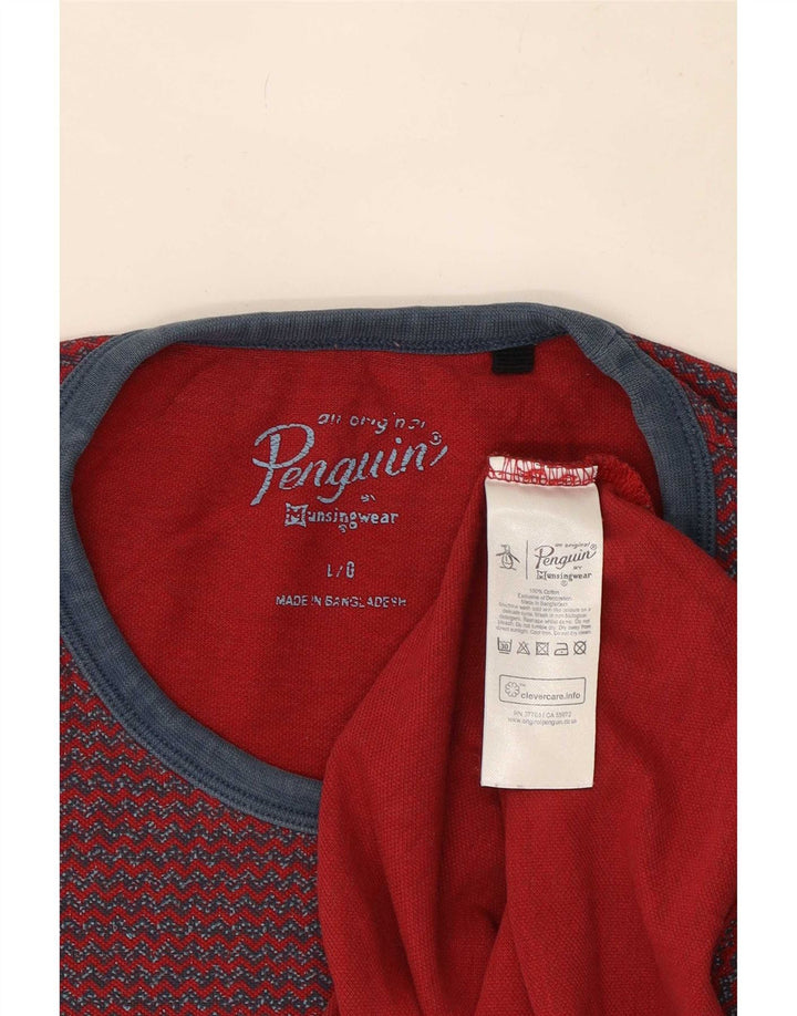 Penguin Mens T-Shirt Top Large Red Chevron