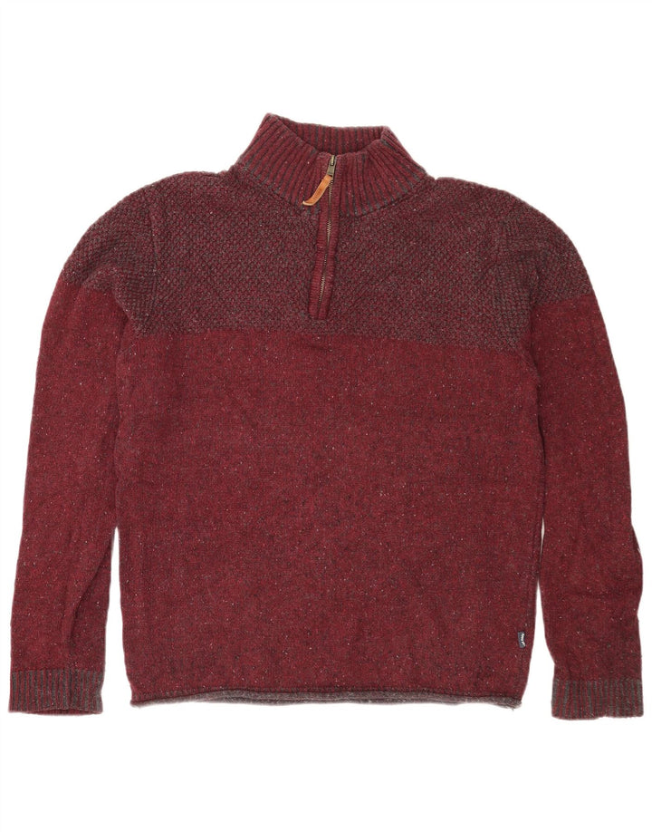 Fat Face Mens Zip Neck Jumper Sweater Medium Burgundy Flecked Cotton
