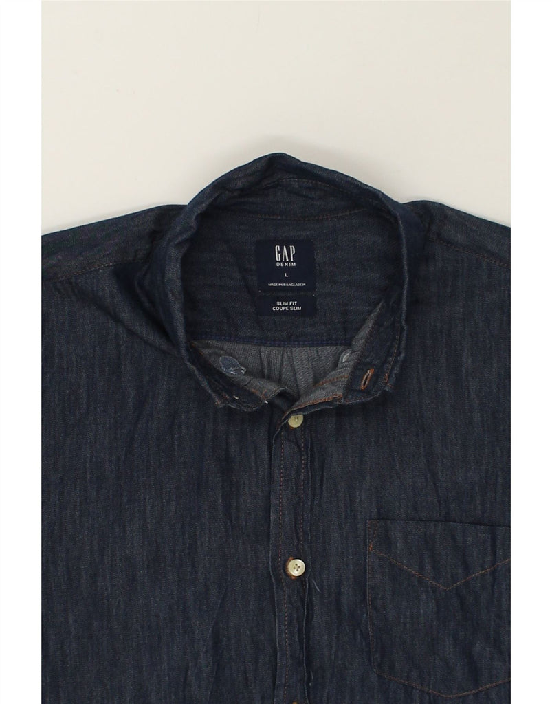 GAP Mens Slim Fit Denim Shirt Large Navy Blue Cotton | Vintage Gap | Thrift | Second-Hand Gap | Used Clothing | Messina Hembry 