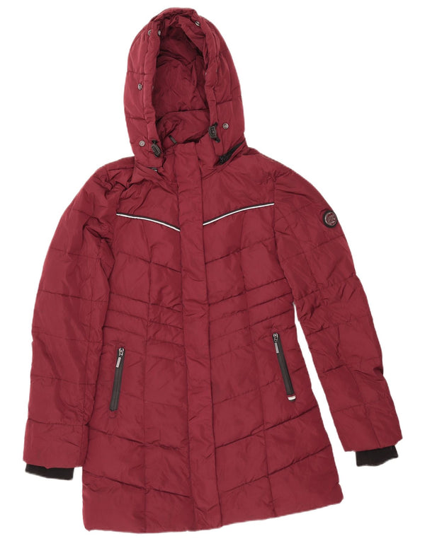 Superdry Womens Hooded Padded Jacket UK 8 Small Burgundy Polyester