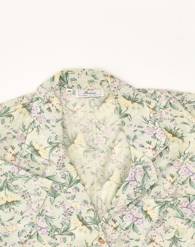 VINTAGE Womens Short Sleeve Shirt UK 12 Medium Green Floral Cotton | Vintage Vintage | Thrift | Second-Hand Vintage | Used Clothing | Messina Hembry 