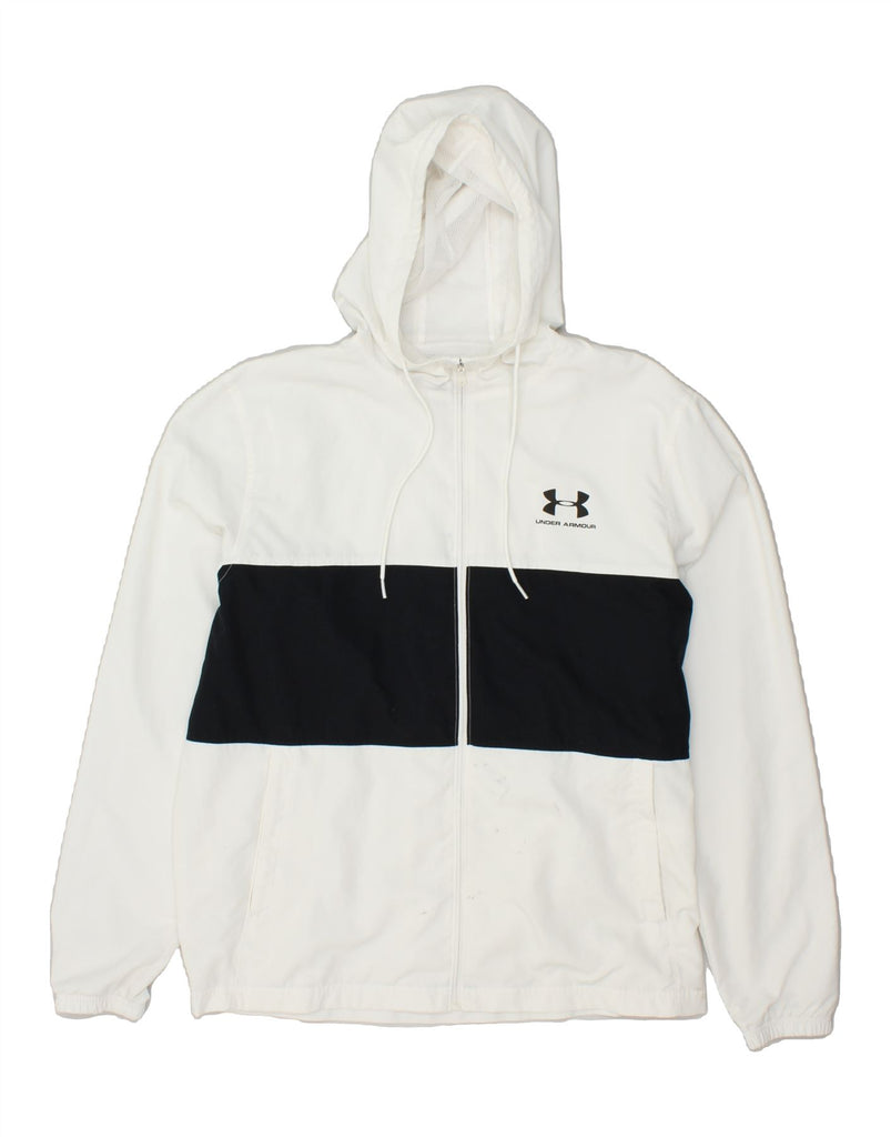 UNDER ARMOUR Mens Zip Hoodie Sweater Large White Colourblock | Vintage Under Armour | Thrift | Second-Hand Under Armour | Used Clothing | Messina Hembry 