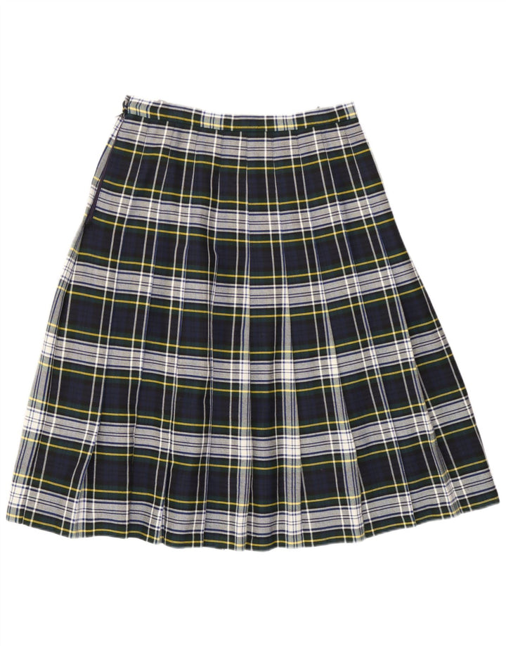 Vintage Womens Knife Pleated Skirt W28 Medium  Navy Blue Plaid Polyester