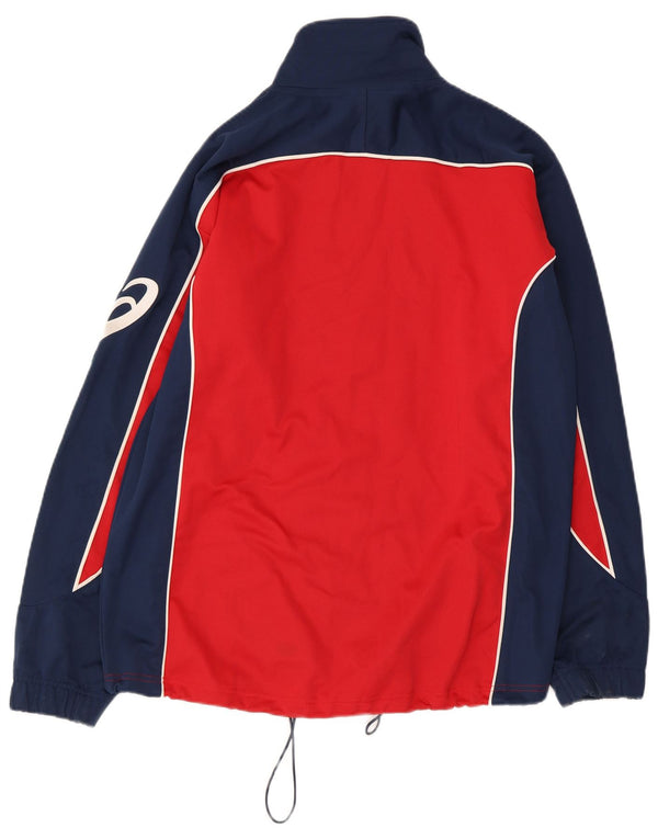 ASICS Mens Tracksuit Top Jacket Medium Red Colourblock Polyester