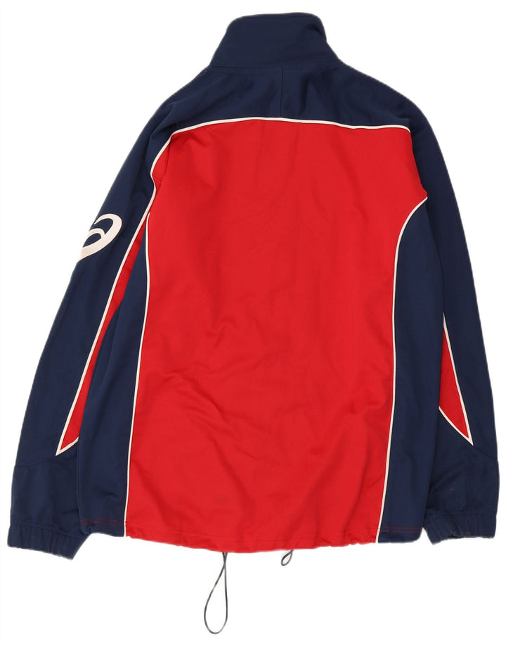 ASICS Mens Tracksuit Top Jacket Medium Red Colourblock Polyester