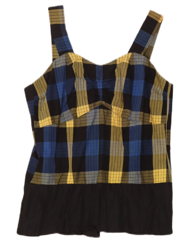 Vintage Womens Crop Sleeveless Blouse Top UK 10 Small Blue Check