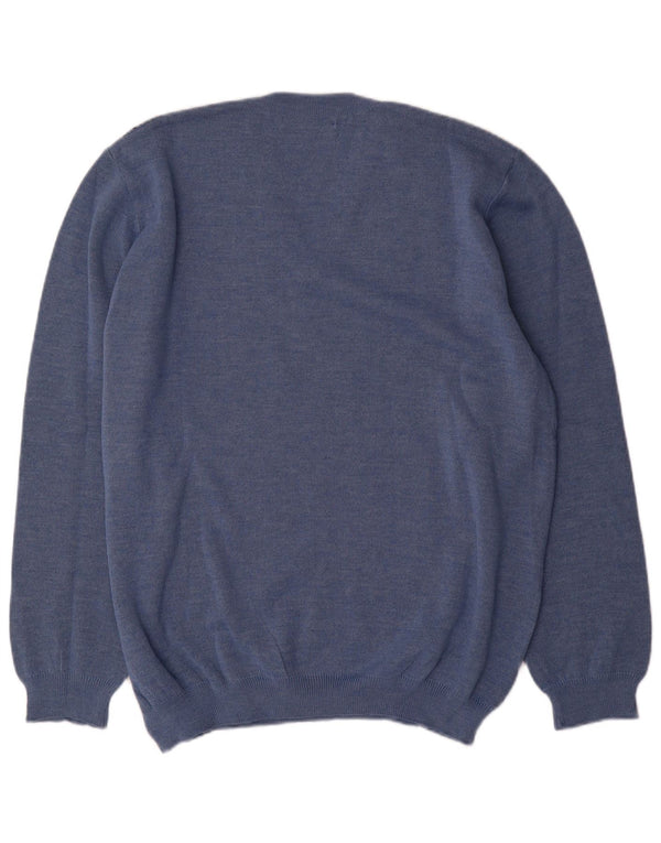 Maglieria Mens V-Neck Jumper Sweater IT 54 XL Blue Argyle/Diamond Wool