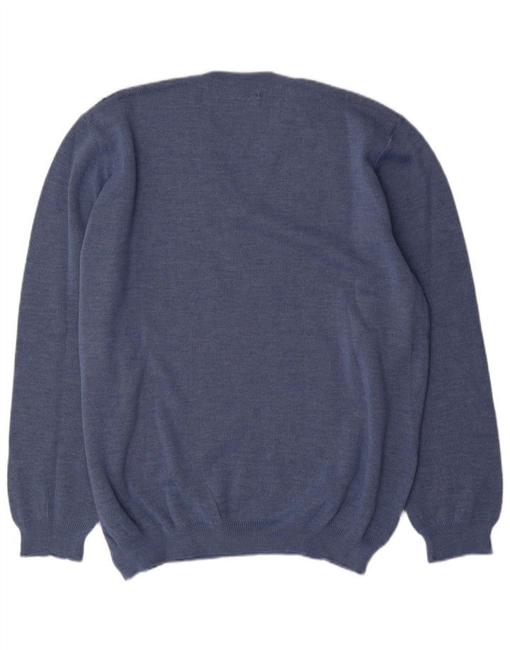 Maglieria Mens V-Neck Jumper Sweater IT 54 XL Blue Argyle/Diamond Wool