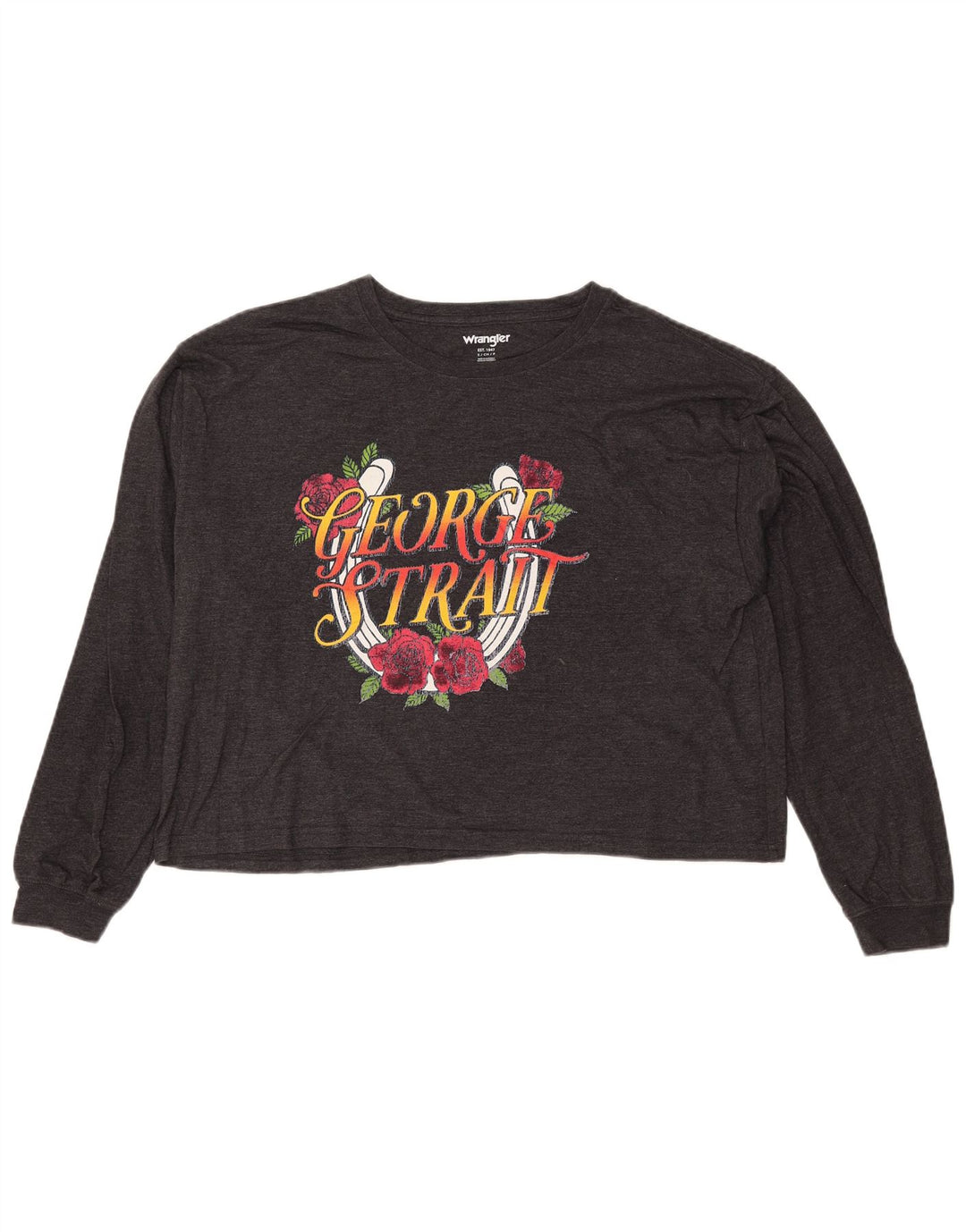 WRANGLER Womens Crop Graphic Top Long Sleeve UK 10 Small Grey Floral