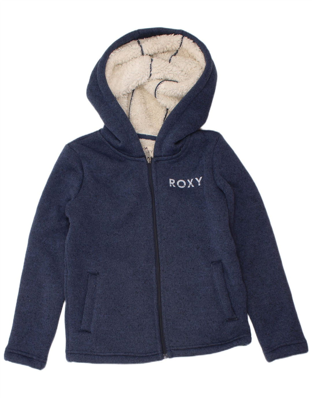 Roxy Girls Graphic Zip Hoodie Sweater 5-6 Years Navy Blue Polyester