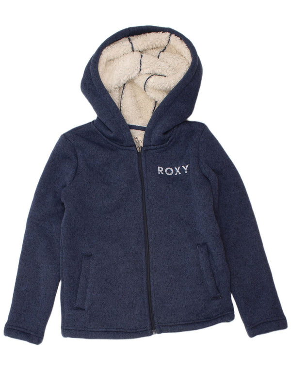 Roxy Girls Graphic Zip Hoodie Sweater 5-6 Years Navy Blue Polyester
