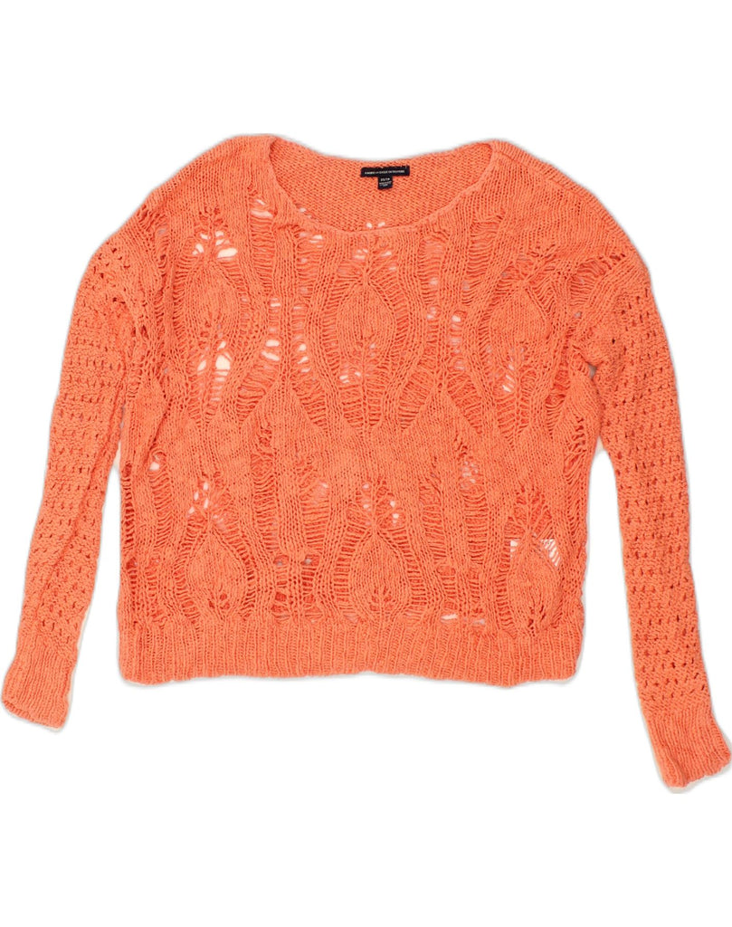 AMERICAN EAGLE Womens See Through Oversized Boat Neck Jumper Sweater UK 6 XS Orange | Vintage American Eagle | Thrift | Second-Hand American Eagle | Used Clothing | Messina Hembry 