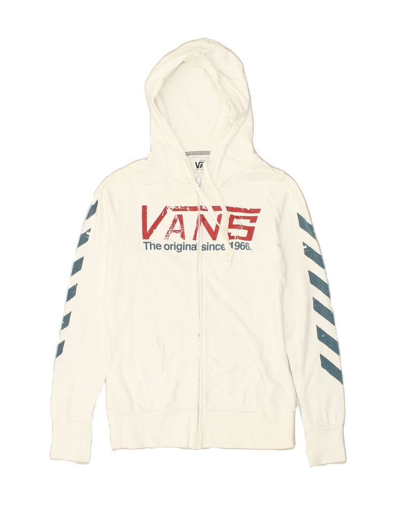 VANS Womens Graphic Zip Hoodie Sweater UK 10 Small White Cotton | Vintage Vans | Thrift | Second-Hand Vans | Used Clothing | Messina Hembry 