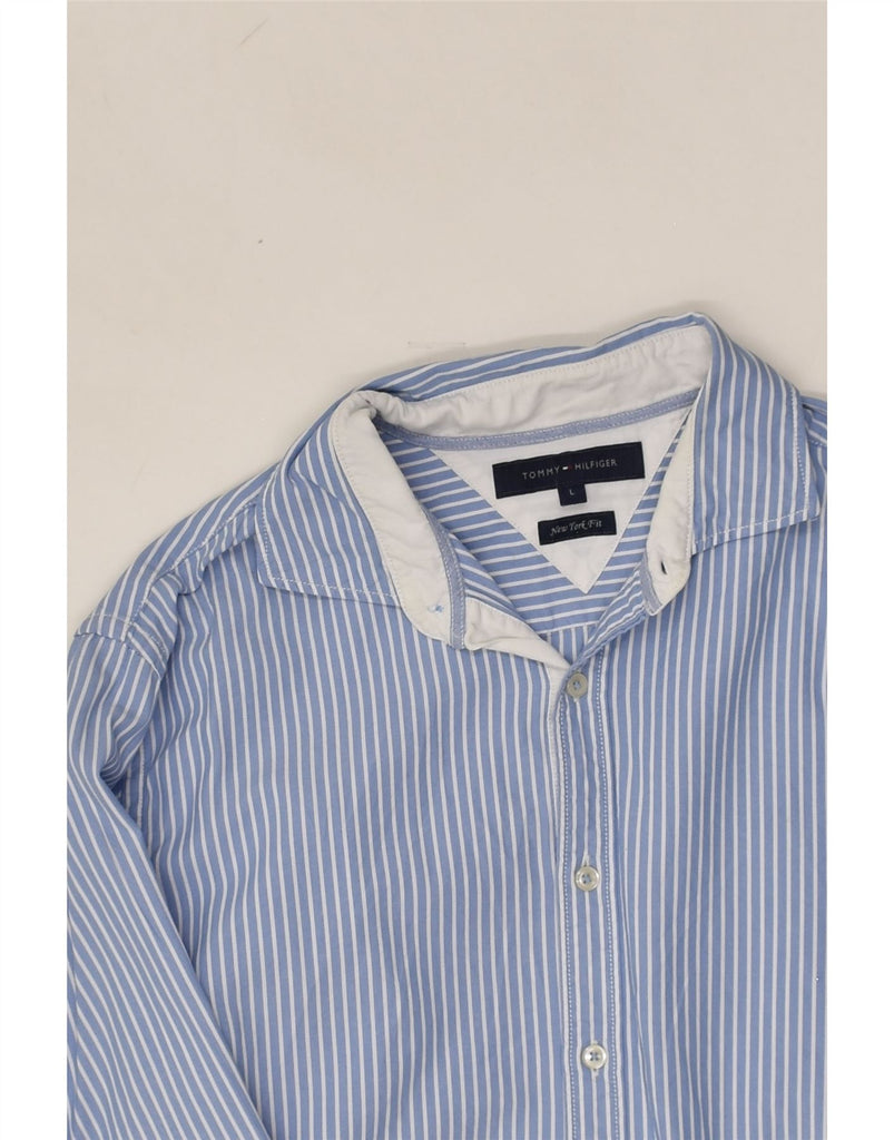 TOMMY HILFIGER Mens New York Fit Shirt Large Blue Striped Cotton | Vintage Tommy Hilfiger | Thrift | Second-Hand Tommy Hilfiger | Used Clothing | Messina Hembry 