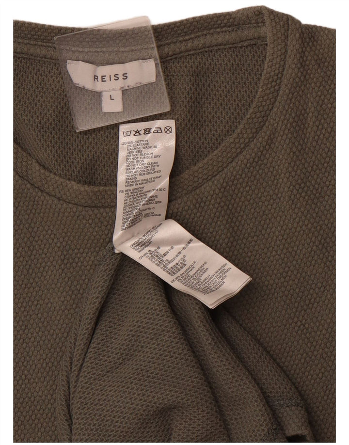 REISS Mens T-Shirt Top Large Green Cotton
