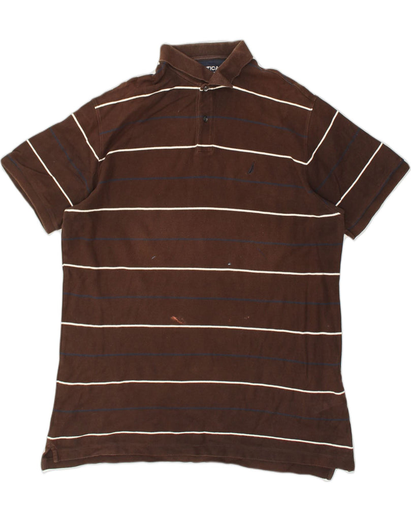 NAUTICA Mens Polo Shirt 2XL Brown Striped Cotton | Vintage Nautica | Thrift | Second-Hand Nautica | Used Clothing | Messina Hembry 