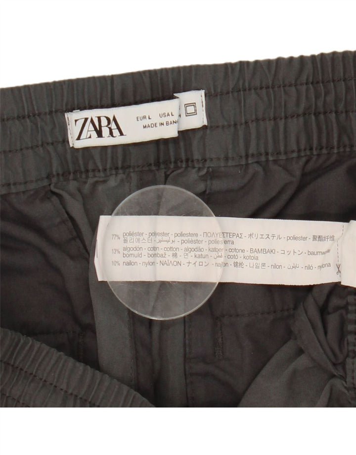Zara Mens Crop Joggers Cargo Trousers Large W32 L24 Grey Polyester